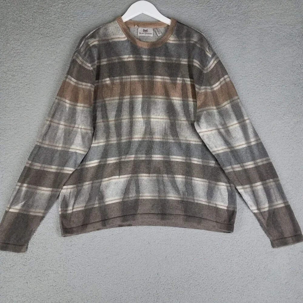 Hickey Freeman Sweater Adult XL Pullover Brown Striped Cotton Cashmere Blend Men